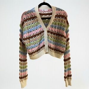 Ally Rainbow Cropped Bubble Knit Cardigan